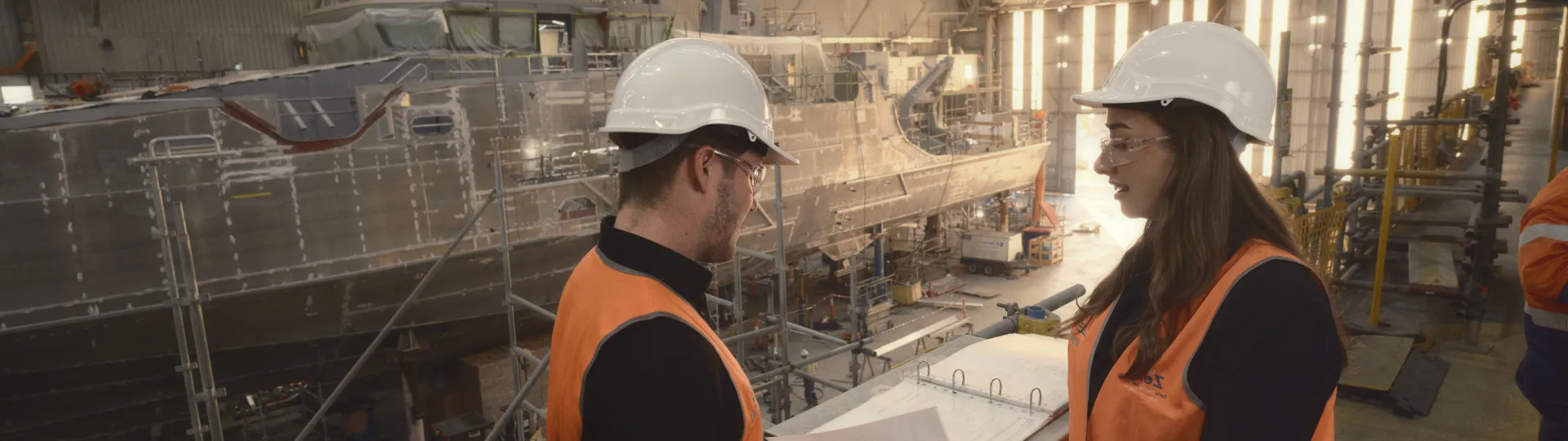 Image of Austal Australia employees working in Henderson shipyard.